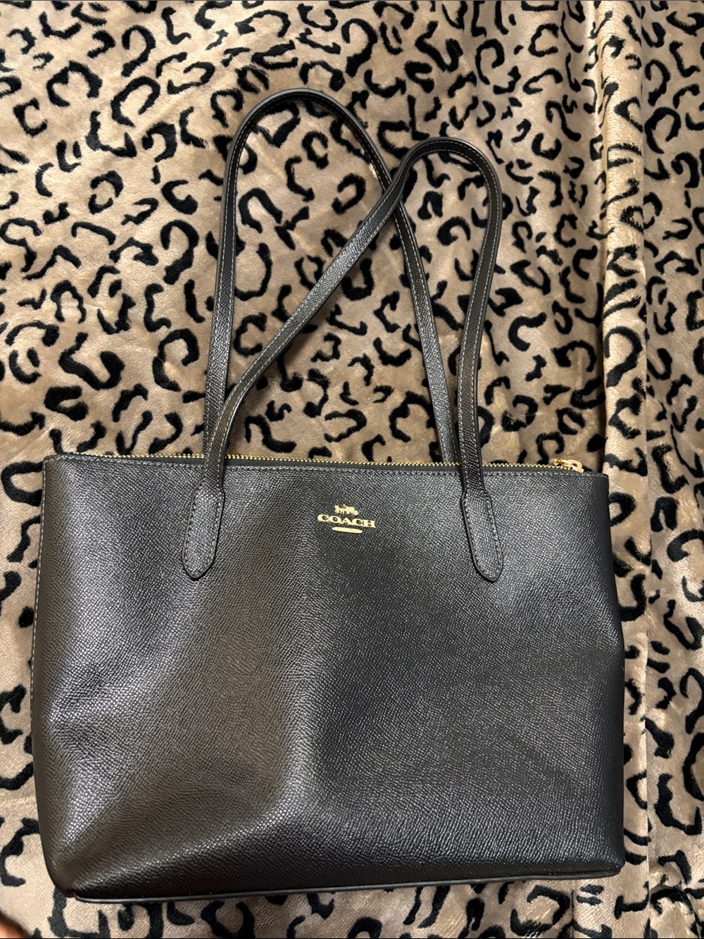 Coach Black Leather Tote with Gold Logo and Hardware